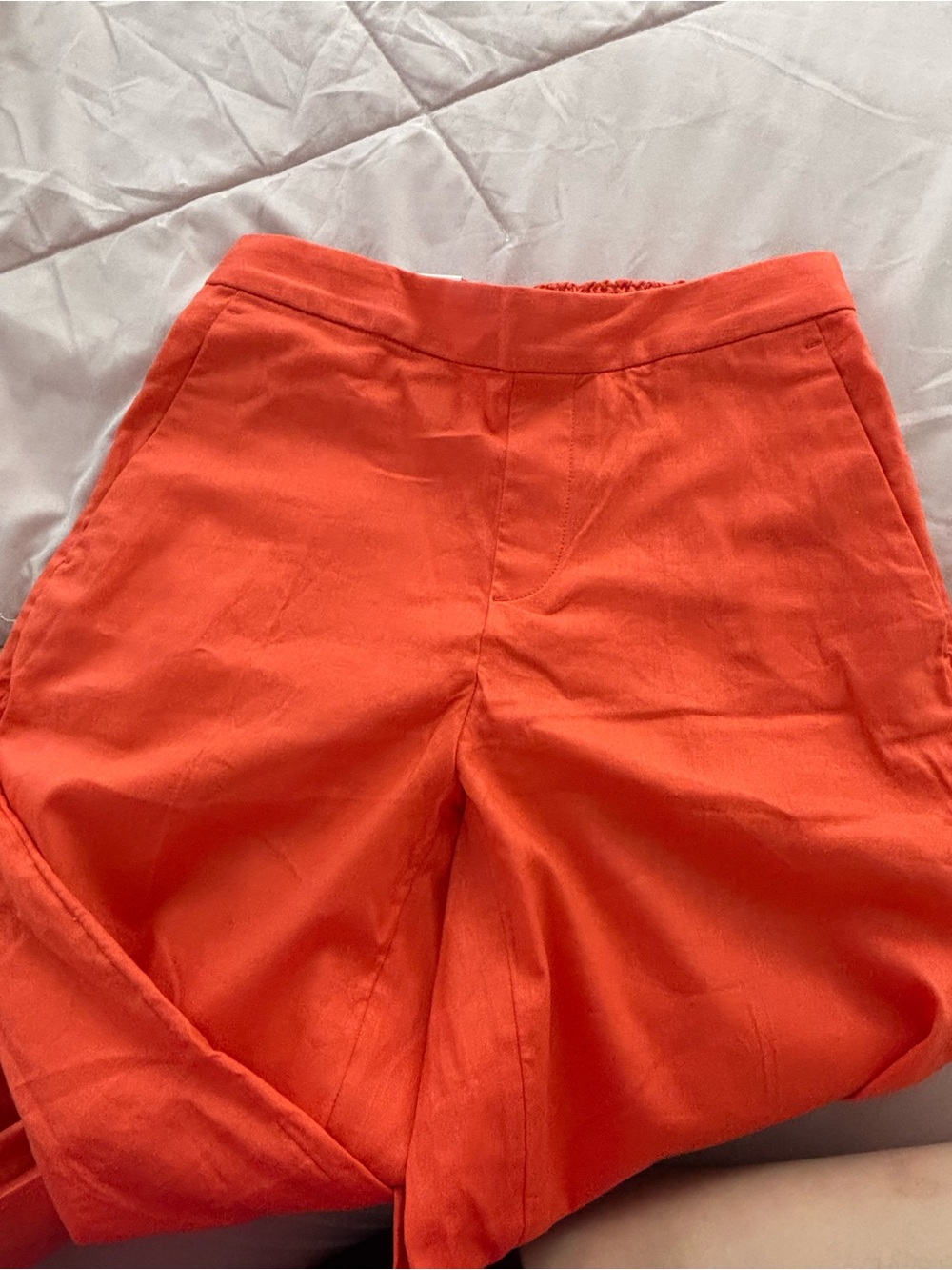 Women's High-Waist Orange Linen-Blend Slacks